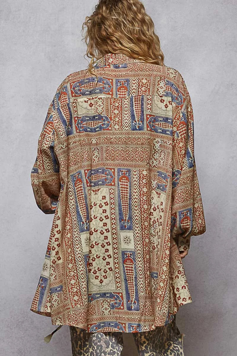 POL Printed Button Down Balloon Sleeve Shirt - Tigbul's Variety Fashion Shop