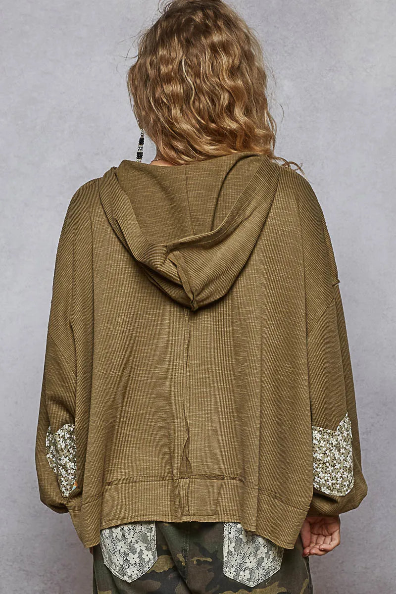 POL Peace Patch Floral Long Sleeve Hoodie - Tigbul's Variety Fashion Shop