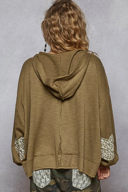 POL Peace Patch Floral Long Sleeve Hoodie - Tigbul's Variety Fashion Shop