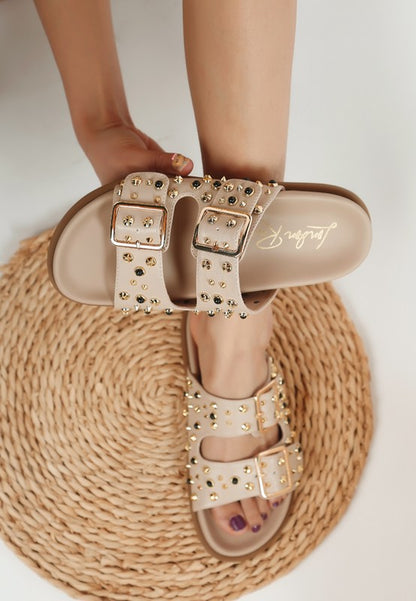 Jayata Metallic Stud Embellished Sliders - Tigbul's Variety Fashion Shop