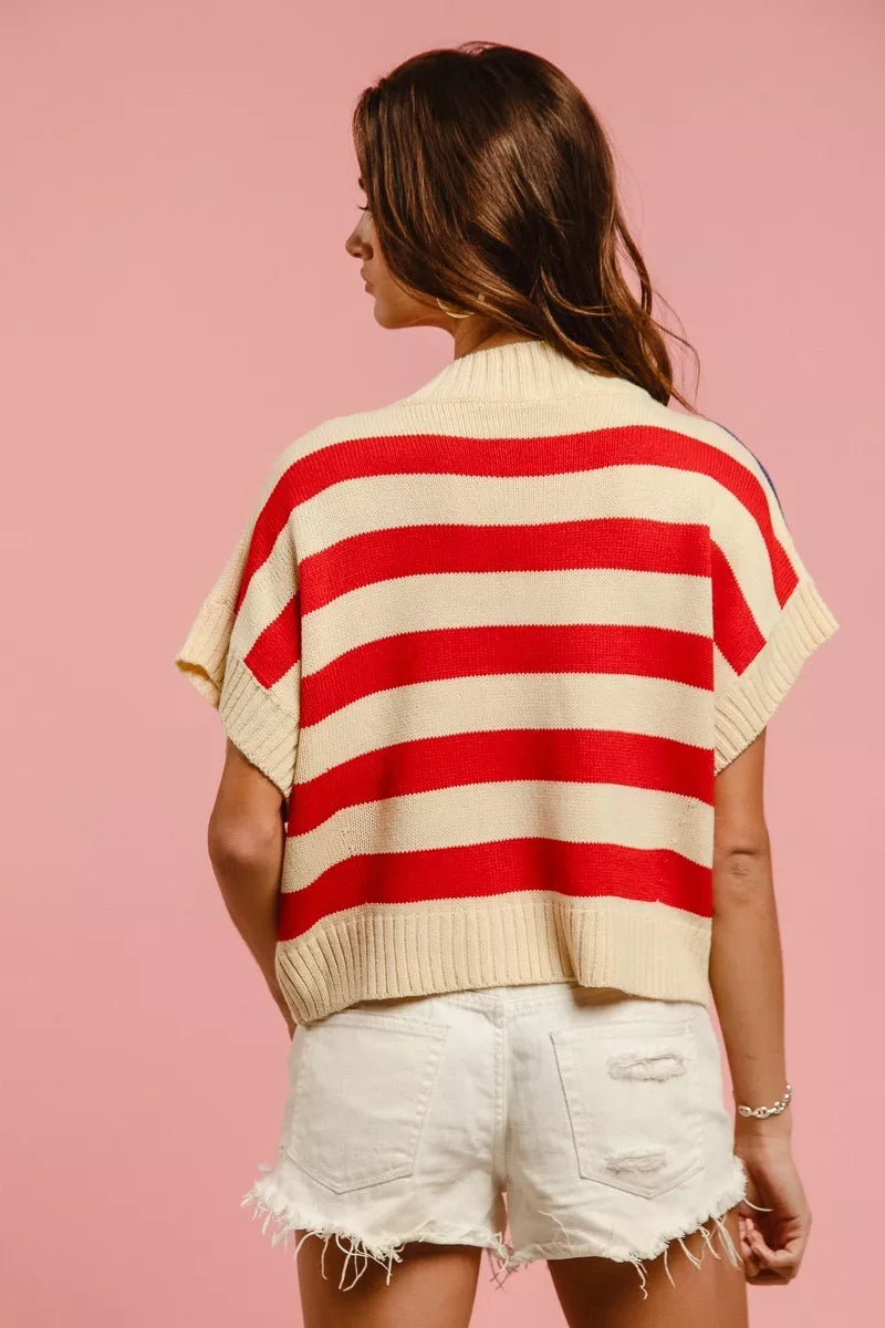 BiBi Star Patches American Flag Sleeveless Sweater - Tigbul's Variety Fashion Shop