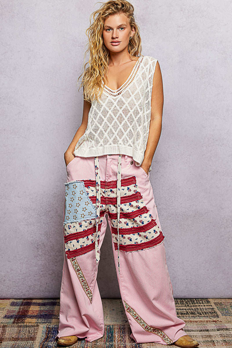 Off White V-Neck Crochet Tank with Diamond Weave Knit Patterns | Tigbuls