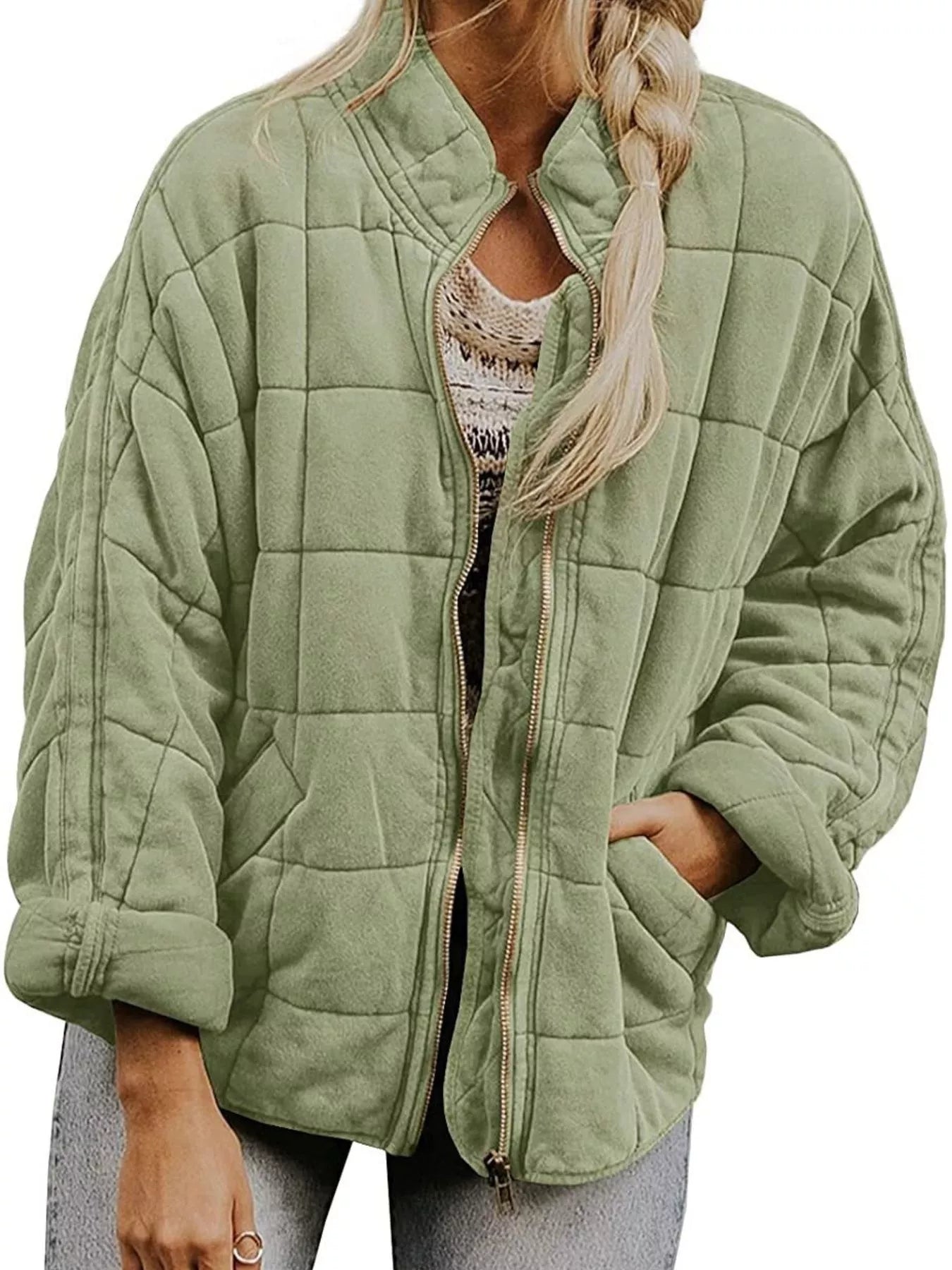 Quilted Zip Up Outerwear - Tigbul's Variety Fashion Shop