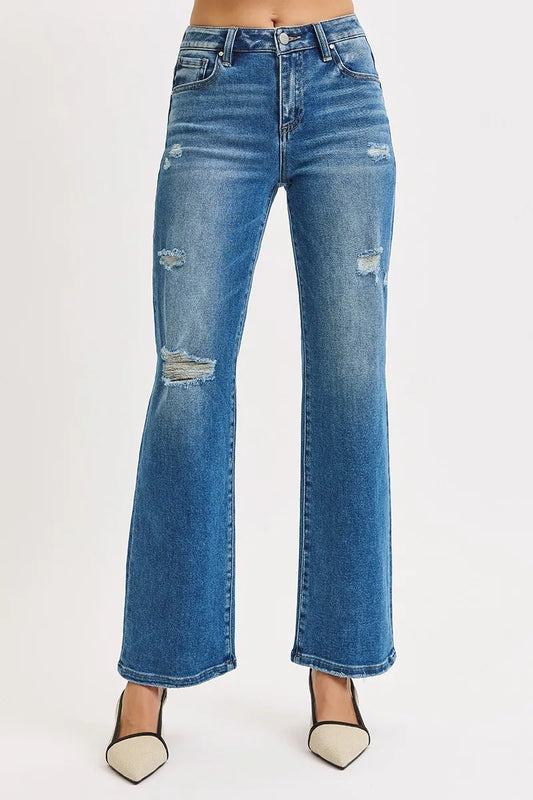 RISEN Full Size High Rise Ankle Straight Front Body Distressed Jeans Plus Size - Tigbul's Variety Fashion Shop