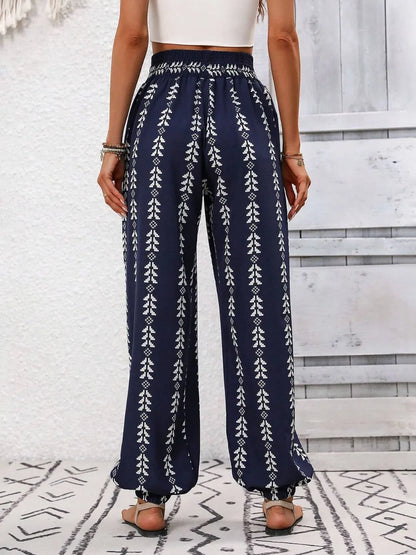 Tied Printed High Waist Pants - Tigbul's Variety Fashion Shop