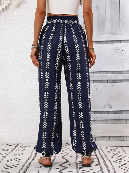 Tied Printed High Waist Pants - Tigbul's Variety Fashion Shop