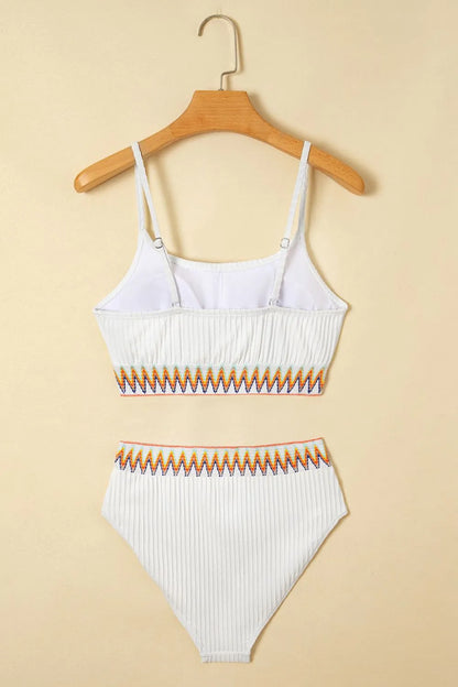 Textured Contrast Banding Bikini High Waist 2pcs Swimsuit - Tigbul's Variety Fashion Shop