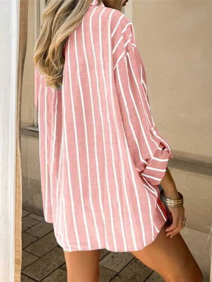 Striped Button-Up Shirt with Chest Pocket - Tigbul's Variety Fashion Shop