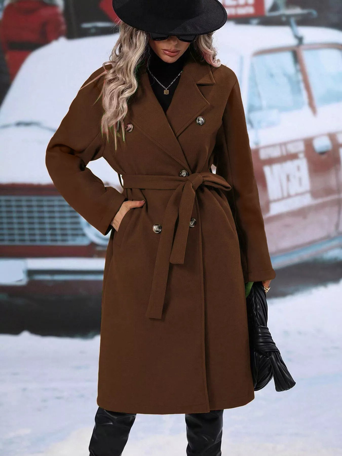 Double-Breasted Lapel Collar Overcoat - Tigbul's Variety Fashion Shop
