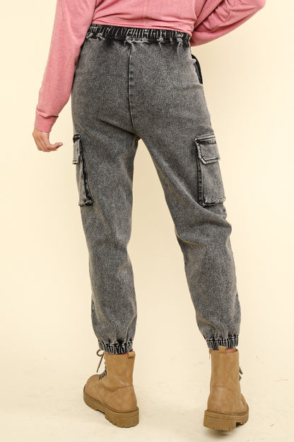 VERY J Washed Drawstring Jogger Cargo Jeans - Tigbul's Variety Fashion Shop