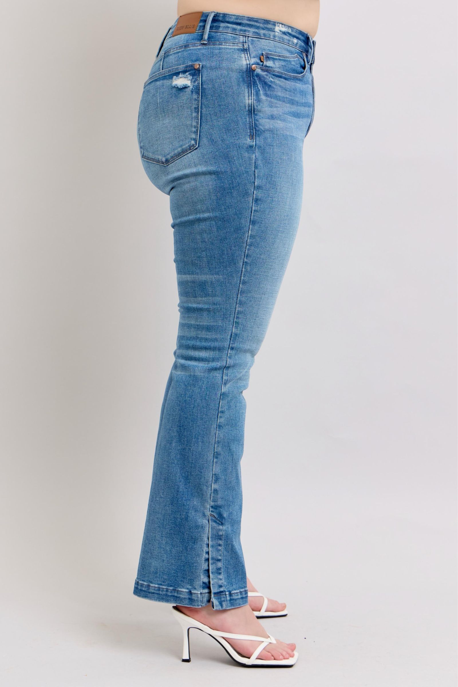 Judy Blue HW Tummy Control Vintage Wash Side Slit Slim Boot Jeans - Tigbul's Variety Fashion Shop