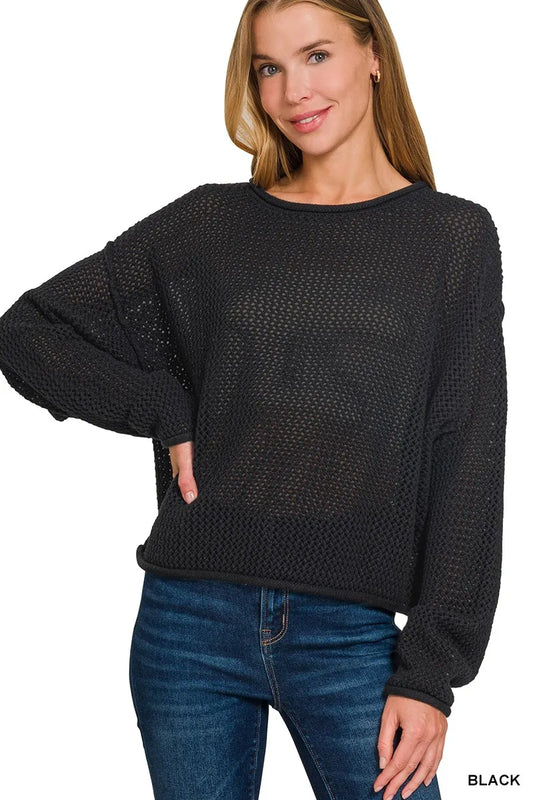 Zenana Textured Drop Shoulder Knit Top - Tigbul's Variety Fashion Shop