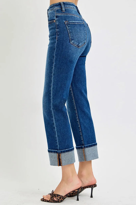 RISEN High Rise Ankle Straight Cuffed Jeans - Tigbul's Variety Fashion Shop