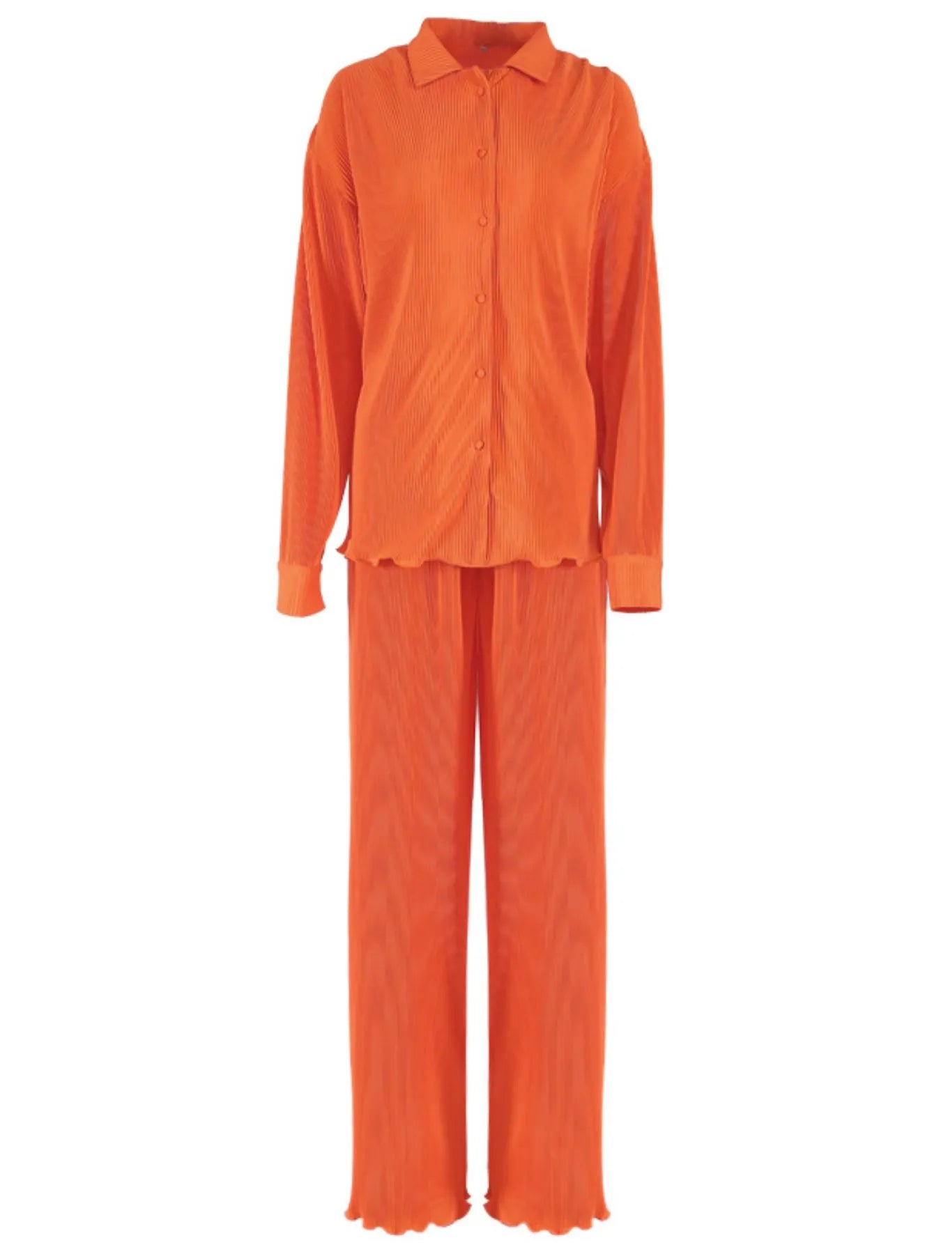 Button Up Long Sleeve Top and Pants Set - Tigbul's Variety Fashion Shop