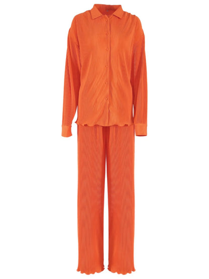Button Up Long Sleeve Top and Pants Set - Tigbul's Variety Fashion Shop