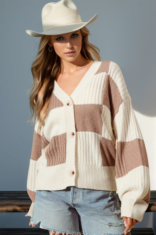 Double Take Full Size Checkered Dropped Shoulder Cardigan - Tigbul's Variety Fashion Shop