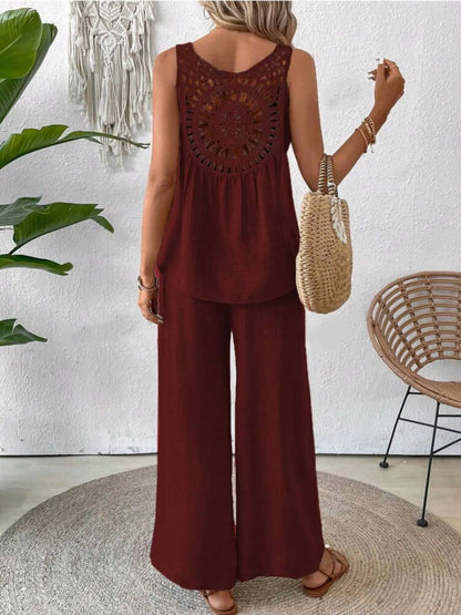 Round Neck Tank and Wide Leg Pants Set - Tigbul's Variety Fashion Shop