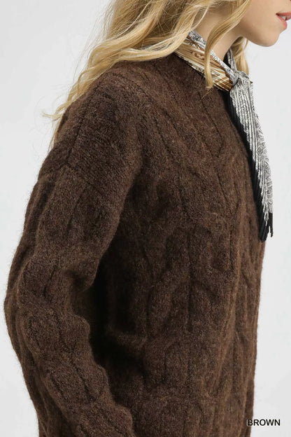 Umgee Cable Knit Cozy Sweater - Tigbul's Variety Fashion Shop