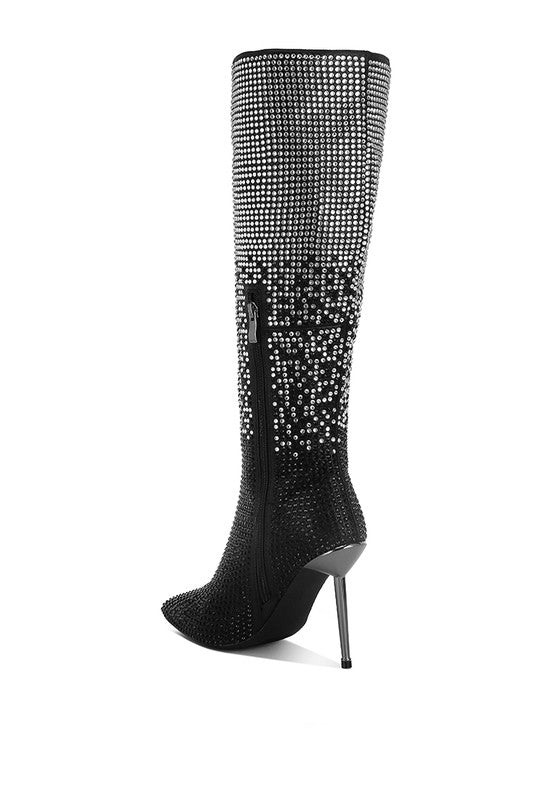 Orymple Shiny Rhinestone Studded Calf Boots - Tigbul's Variety Fashion Shop