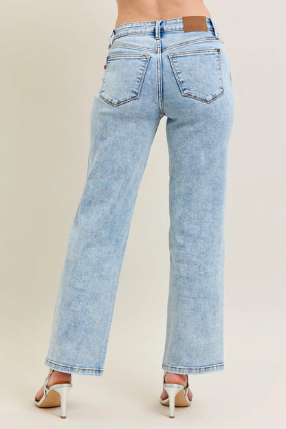 Judy Blue Full Size High Waist Stone Wash Straight Jeans Plus Size - Tigbul's Variety Fashion Shop
