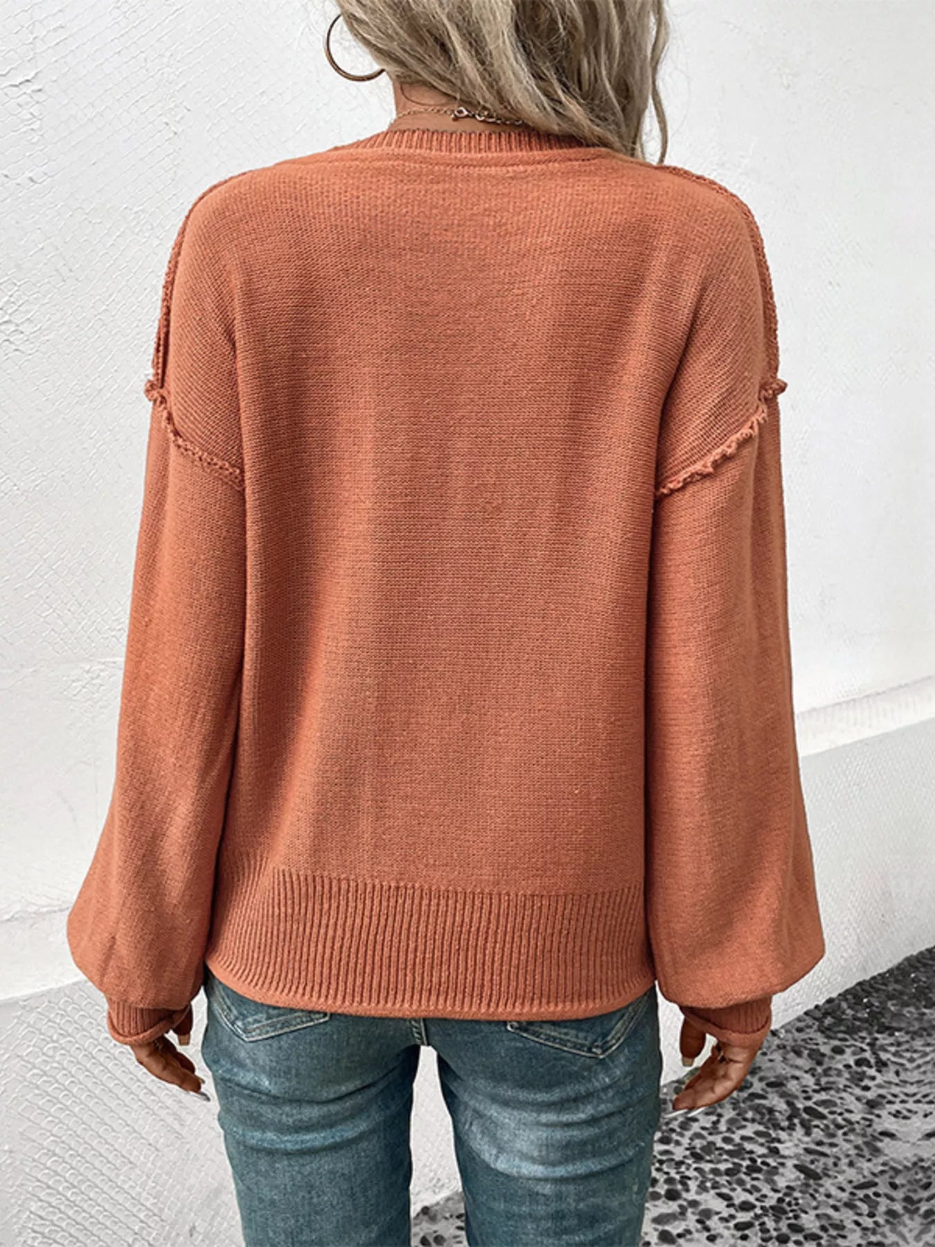 V-Neck Dropped Shoulder Sweater - Tigbul's Variety Fashion Shop