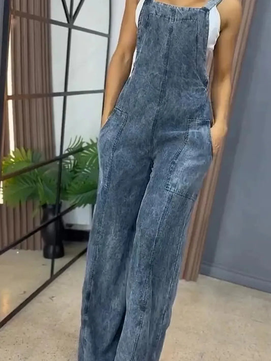 Full Size Wide Leg Washed Denim Overalls Plus Size - Tigbul's Variety Fashion Shop
