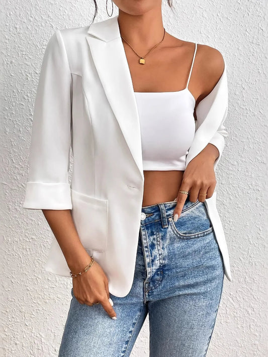 Classic Lapel Collar One Button Blazer - Tigbul's Variety Fashion Shop