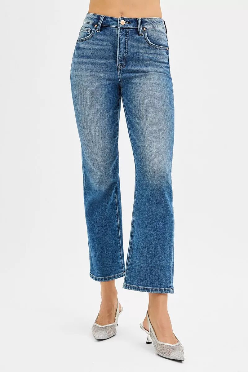 RISEN Tummy Control High Rise Crop Straight Jeans - Tigbul's Variety Fashion Shop