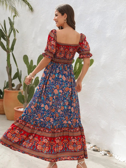 Floral Flounce Sleeve Midi Dress - Tigbul's Variety Fashion Shop