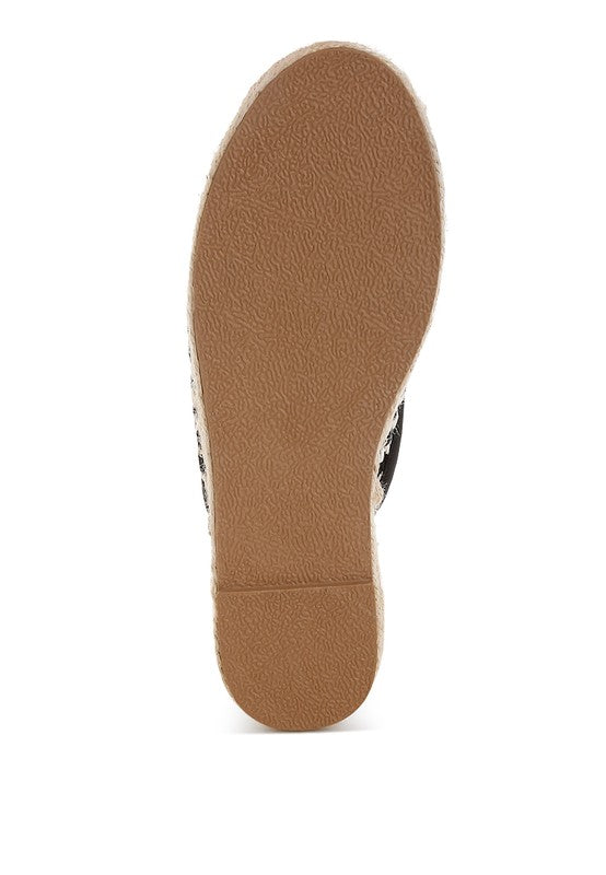 Raffia Mule Laufsohle unten, braune abriebfeste Sohle