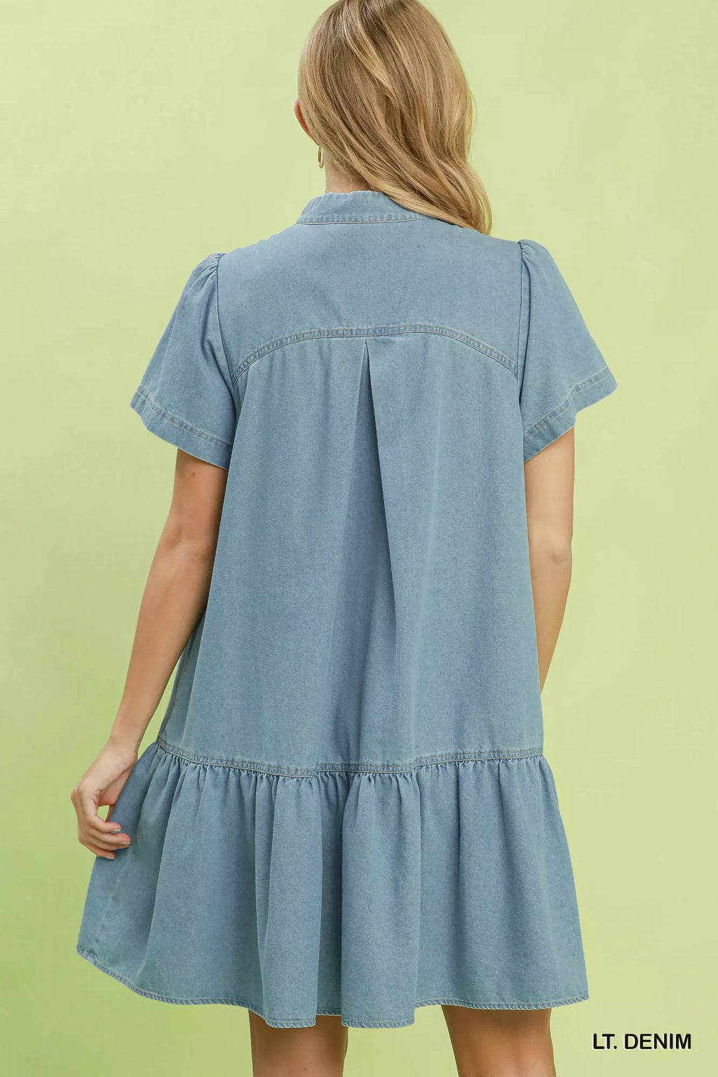 Umgee Ruffle Hem Mini Denim Dress - Tigbul's Variety Fashion Shop
