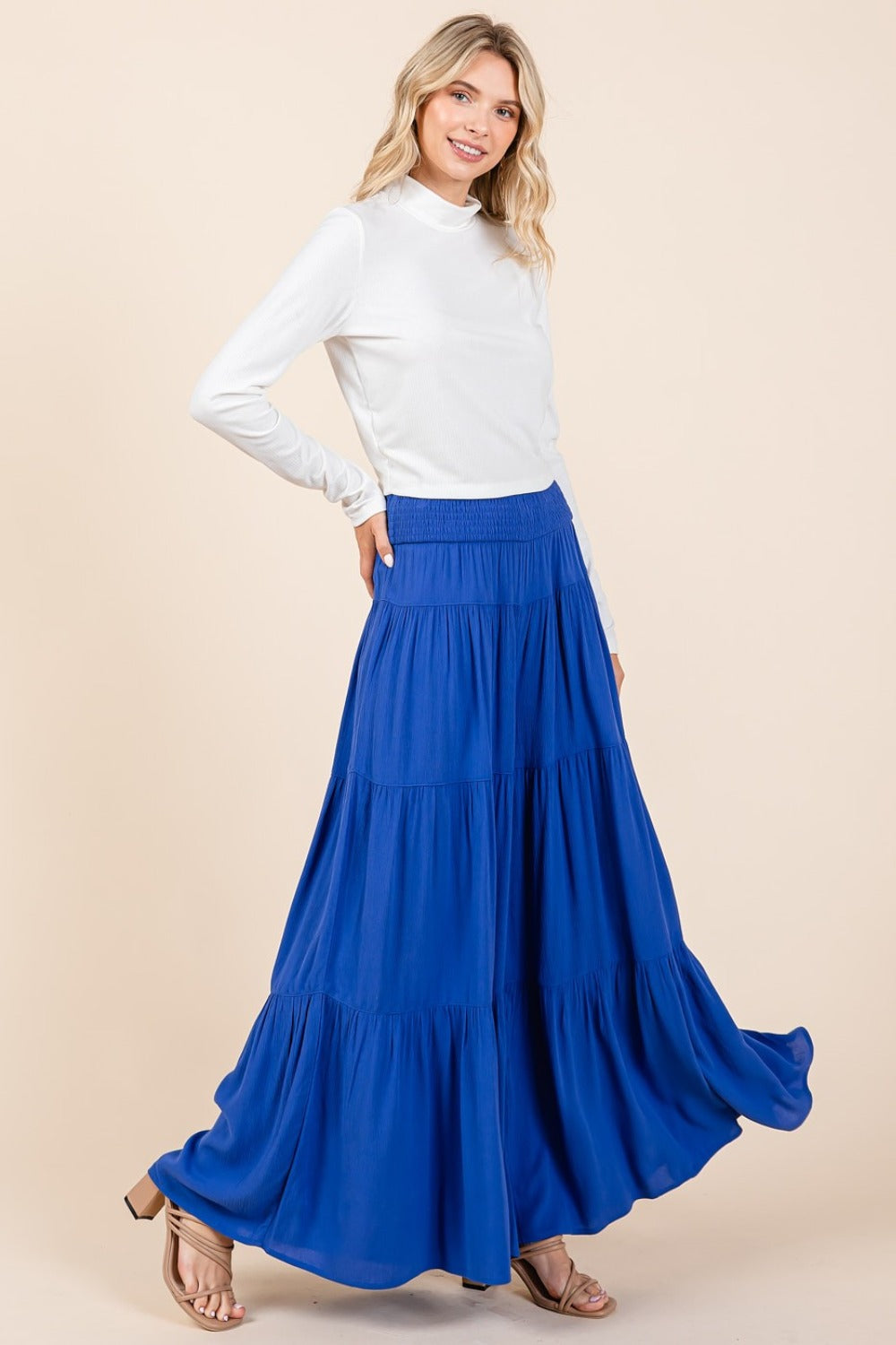 Mittoshop Tier Detail Smocked Elastic Waist Wide Leg Pants - Tigbul's Variety Fashion Shop