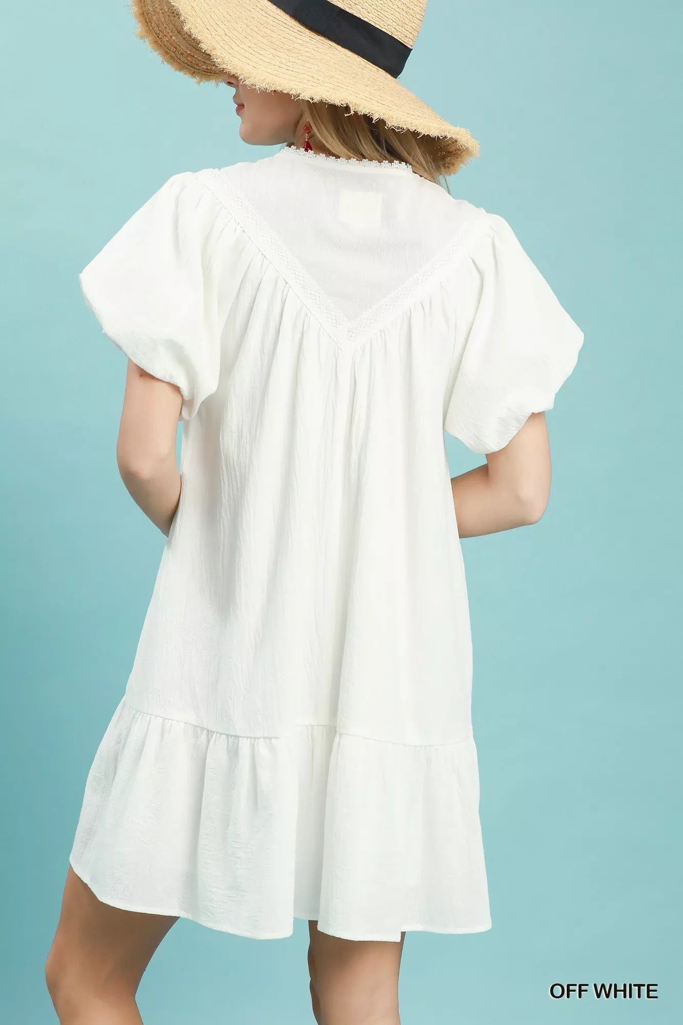 Umgee Flutter Sleeve Tassel Tie Ruffle Hem Mini Dress - Tigbul's Variety Fashion Shop