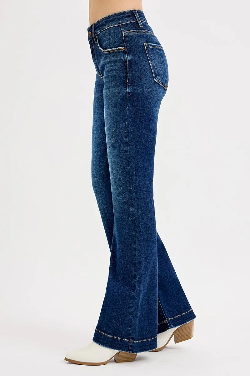 RISEN Full SIze Tummy Control Mid Rise Flare Jeans Plus SIze - Tigbul's Variety Fashion Shop