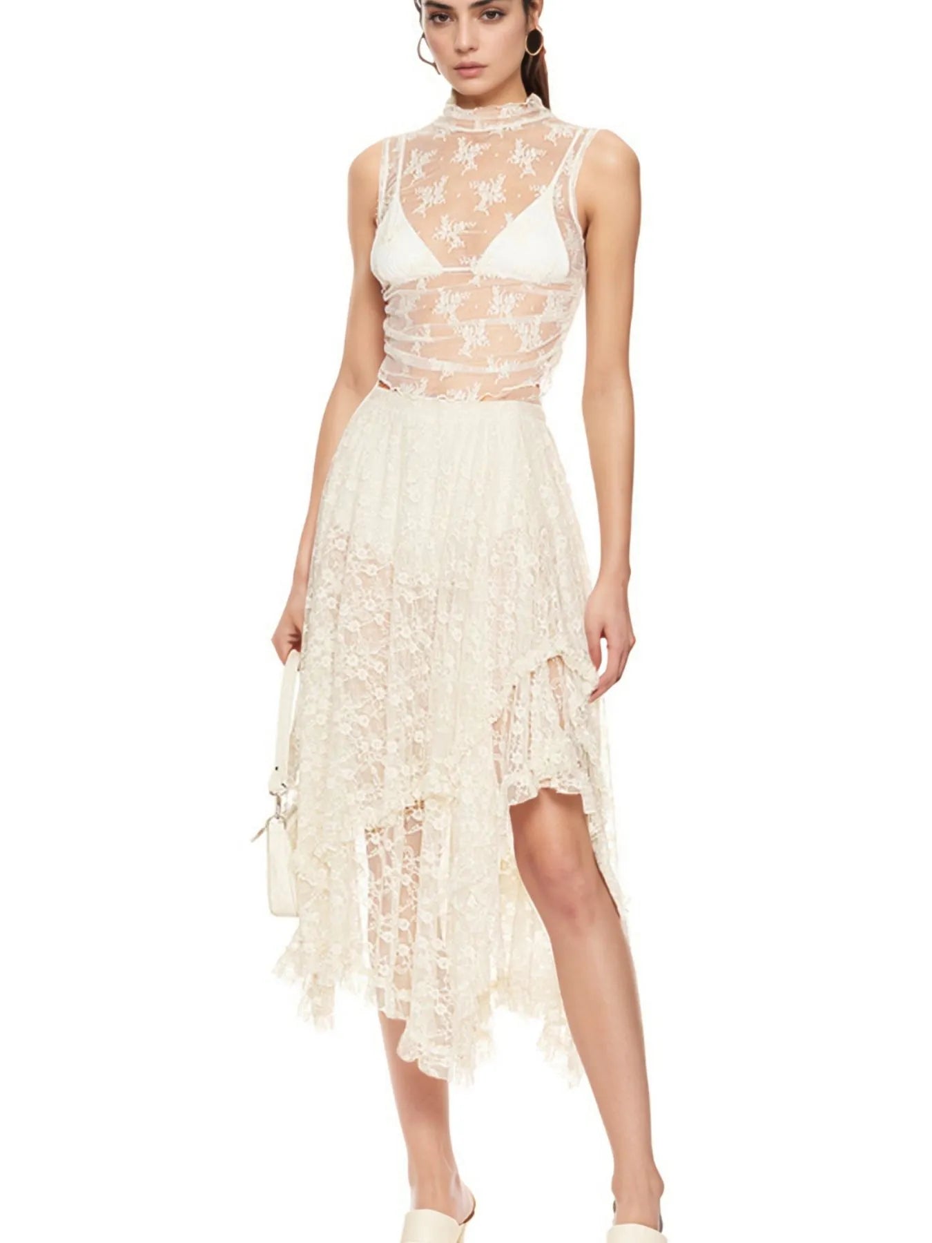 Asymmetrical Lace Midi Skirt - Tigbul's Variety Fashion Shop
