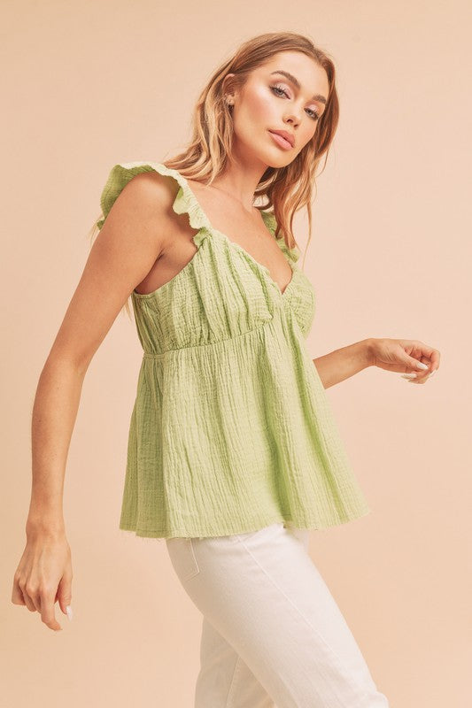 Aemi + Co Sweetheart Neck Ruffled Strap Top - Tigbul's Variety Fashion Shop