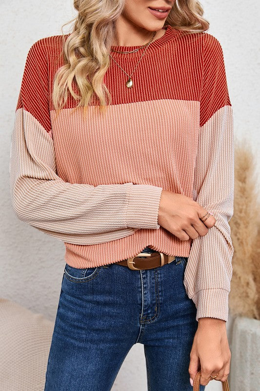 Ribbed color block tunic top - Tigbul's Variety Fashion Shop