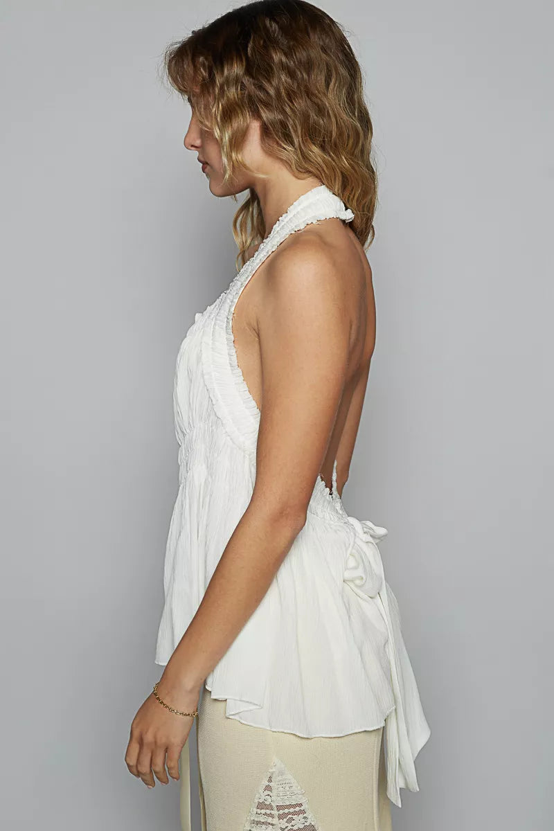 POL Backless Halter Sleeveless Top with Smocking Shirring Detail - Tigbul's Variety Fashion Shop