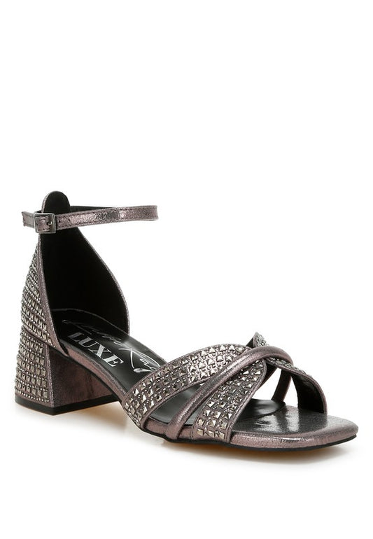 Babylon Low Block Heel Rhinestone Sandals - Tigbul's Variety Fashion Shop