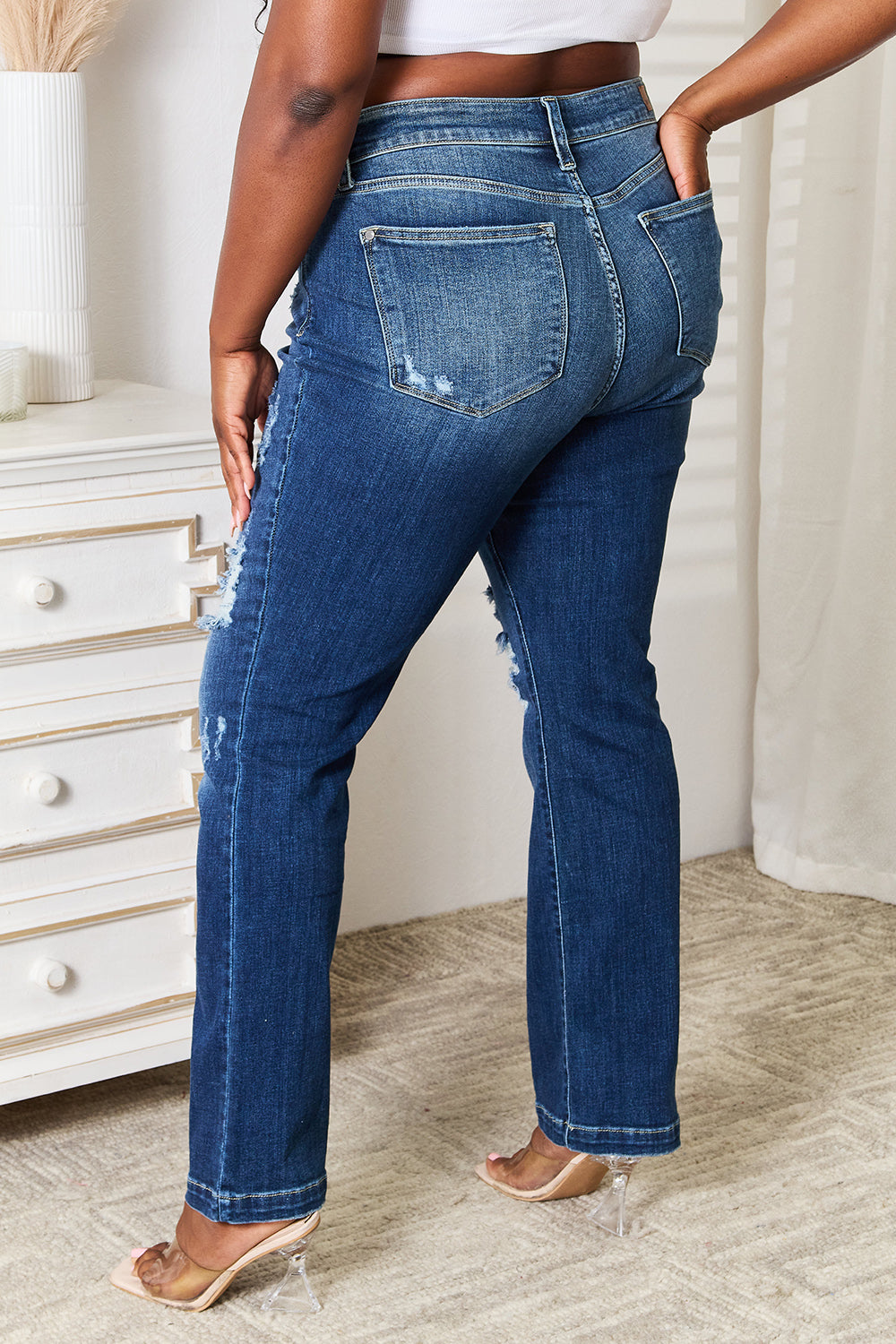 Judy Blue Full Size Mid Rise Hand Sand & Destroy Bootcut Jeans - Tigbul's Variety Fashion Shop