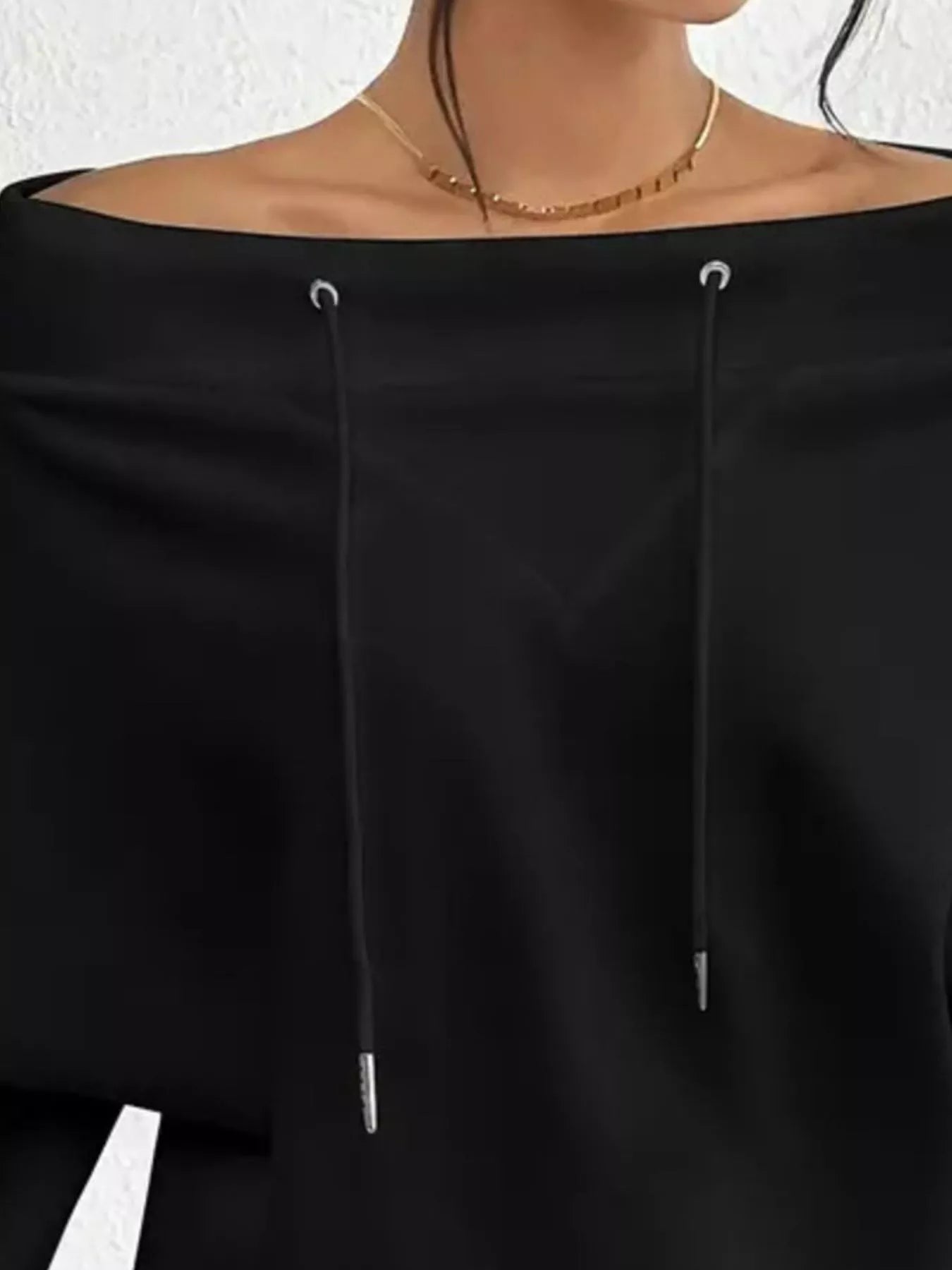 Full Size Off-Shoulder Drawstring Long Sleeve Top Plus Size - Tigbul's Variety Fashion Shop