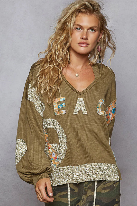 POL Peace Patch Floral Long Sleeve Hoodie - Tigbul's Variety Fashion Shop
