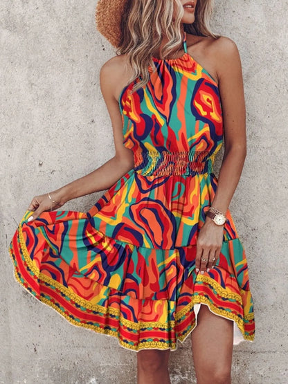Paisley Print Halter Neck Mini Dress - Tigbul's Variety Fashion Shop