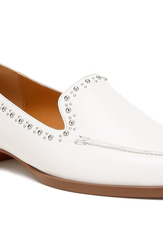 Wolferton Delicate Stud Detail Leather Loafers - Tigbul's Variety Fashion Shop