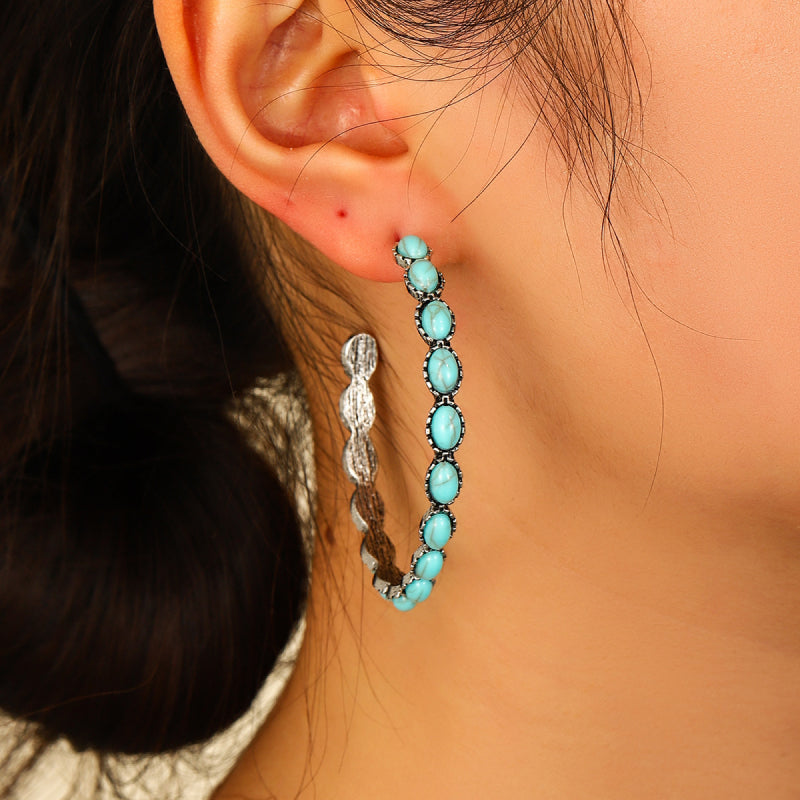 Artificial Turquoise C-Hoop Earrings - Tigbuls Variety Fashion