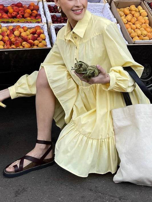 Tiered Long Sleeve Shirt Dress - Tigbul's Variety Fashion Shop