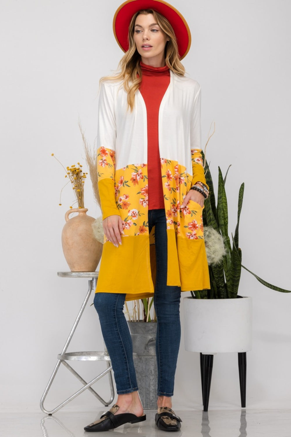 Celeste Full Size Floral Color Block Open Front Cardigan - Tigbul's Variety Fashion Shop