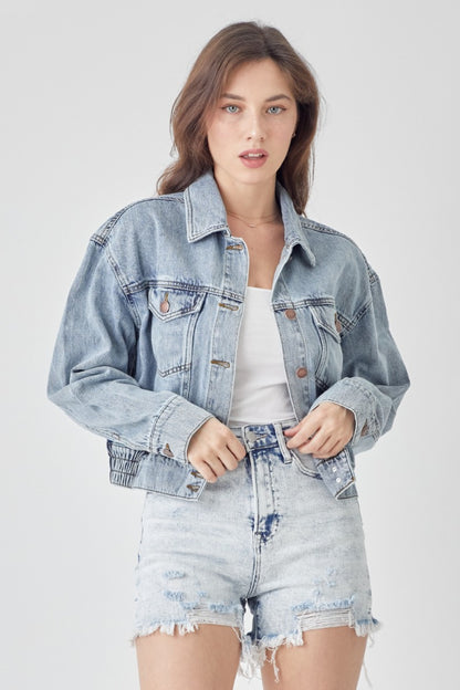 RISEN Full Size Button Down Cropped Denim Jacket - Tigbul's Variety Fashion Shop