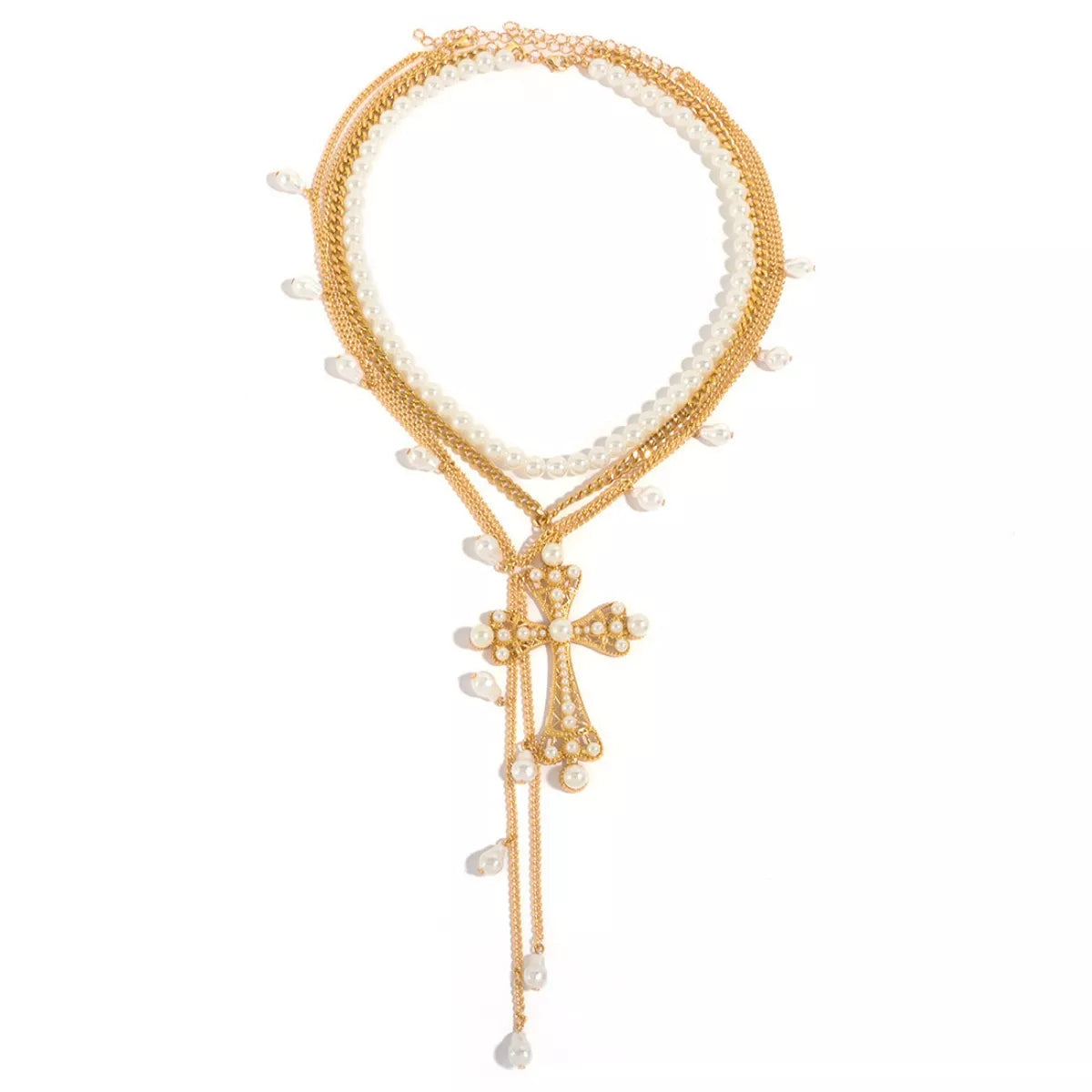 Pearl Cross Pendant Necklace 3 Piece Set - Tigbul's Variety Fashion Shop