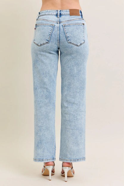 Judy Blue Full Size High Waist Stone Wash Straight Jeans Plus Size - Tigbul's Variety Fashion Shop